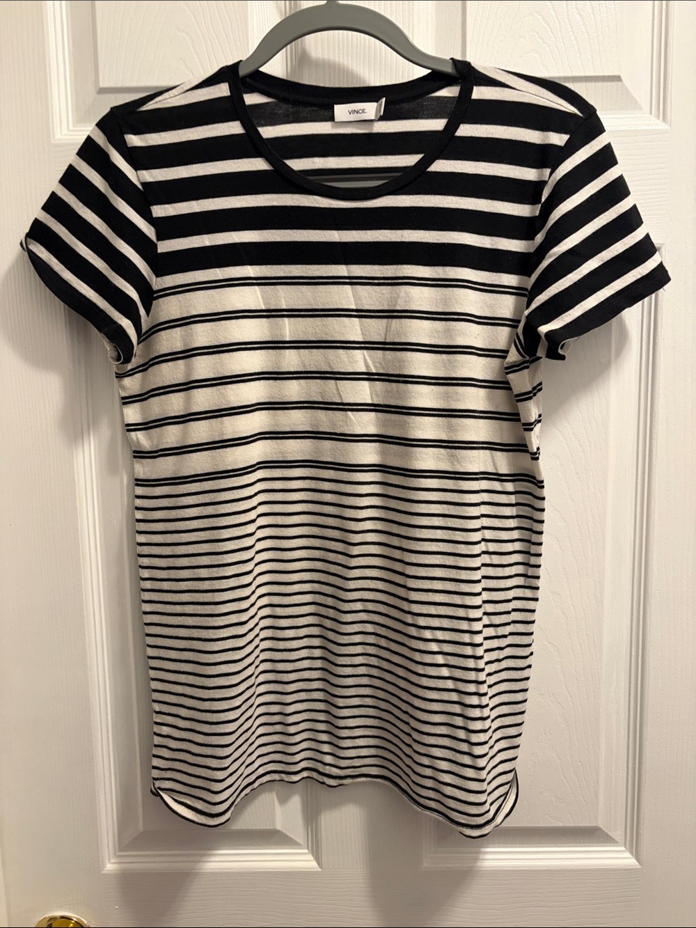 Vince Black and White Horizontal Stripe Short Sleeve Tee
